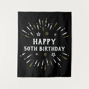 Tenture Joyeux 50e Anniversaire Feu d'Artifice Noir Blanc