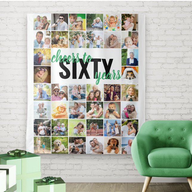 Tenture Joyeux 60e Anniversaire 60 Ans 40 Photos Collage (Créateur téléchargé)