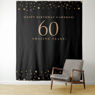 Tenture Joyeux Anniversaire 60 Ans Personnalisable Or Noir