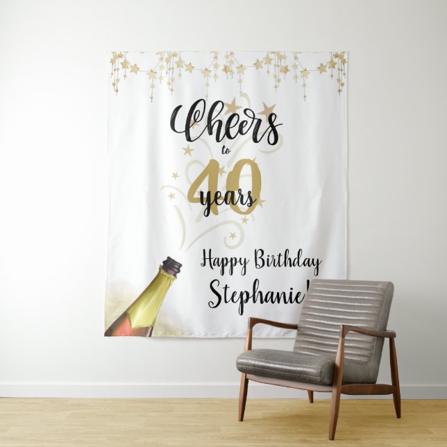 Tenture Joyeux anniversaire À # ANS Fond noir or doré (En situation)