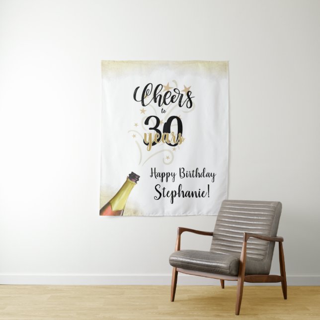 Tenture Joyeux anniversaire À # ANS Fond noir or doré (En situation)