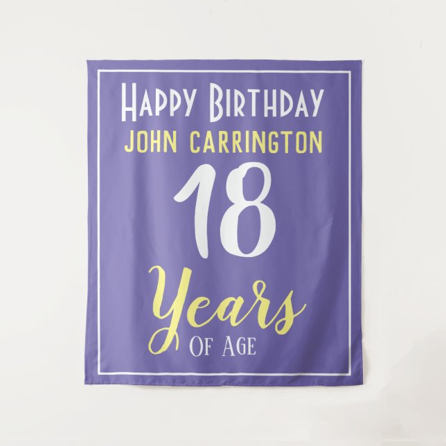 Tenture Joyeux anniversaire avec nom et âge 18 ans Tapisse (Devant)