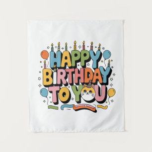 Tenture Joyeux Anniversaire Chat Mignon