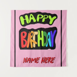 Tenture Joyeux anniversaire et nom personnalisé