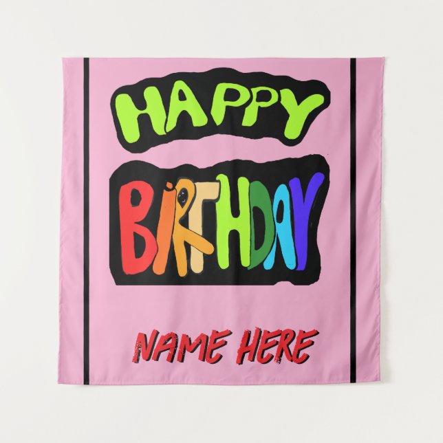 Tenture Joyeux anniversaire et nom personnalisé (Devant)