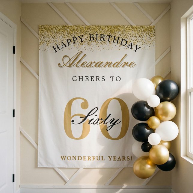 Tenture Joyeux Anniversaire, Félicitations pour 60 Ans de  (Happy Birthday Cheers To 60 Years Celebration Tapestry)