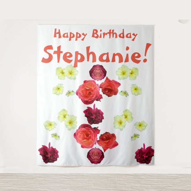 Tenture Joyeux Anniversaire fille stephanie femme dame (Devant)