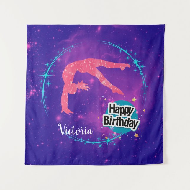 Tenture Joyeux Anniversaire Gymnastique Galaxie Acrobaties (Devant)