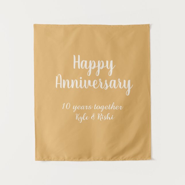 Tenture Joyeux anniversaire or blanc 10 ans nom date  (Devant)