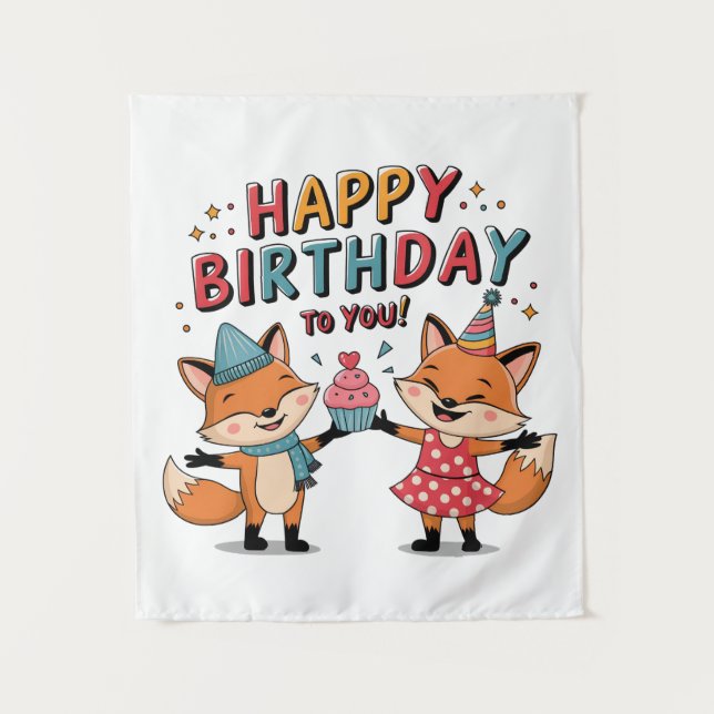 Tenture Joyeux Anniversaire Renards (Devant)