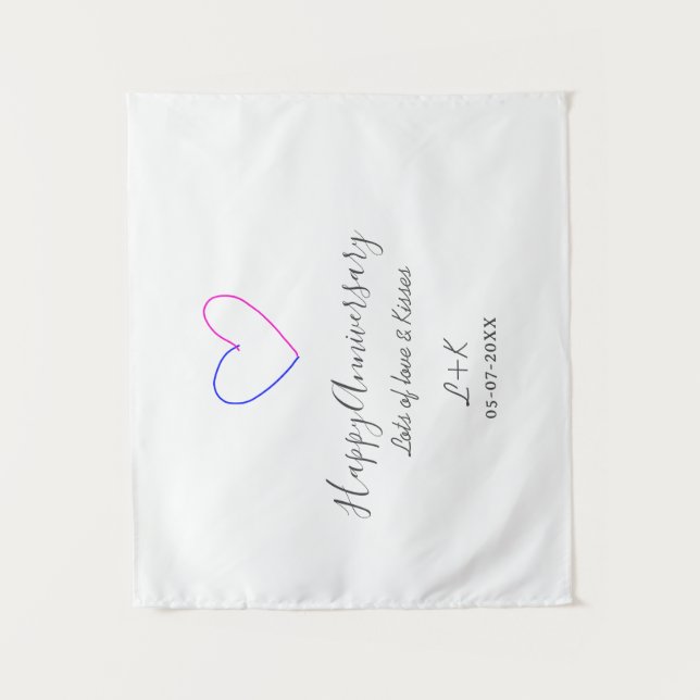 Tenture Joyeux anniversaire rose cœur bleu nom date simple (Devant)