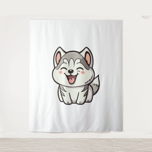 Tenture Joyeux chien roux sibérien (Devant)
