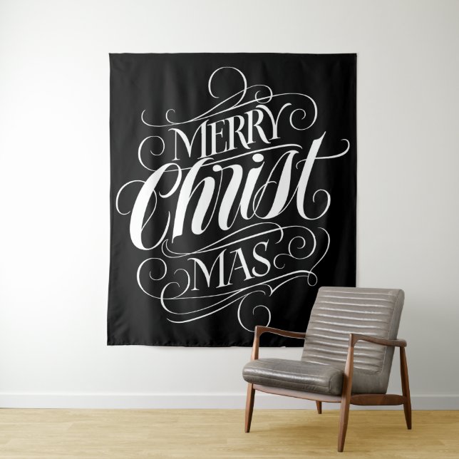 Tenture Joyeux CHRISTmas Calligraphie religieuse Script no (En situation)