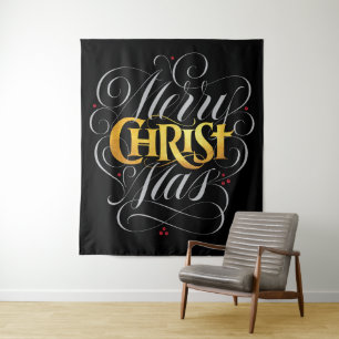 Tenture Joyeux CHRISTmas Christian Fancy Or Jésus Christ