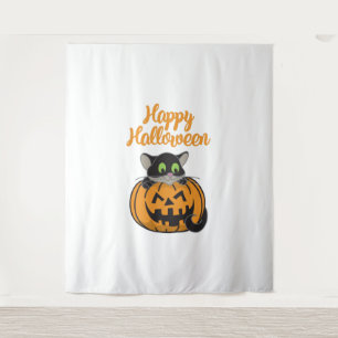 Tenture Joyeux Citrouille de chats Halloween