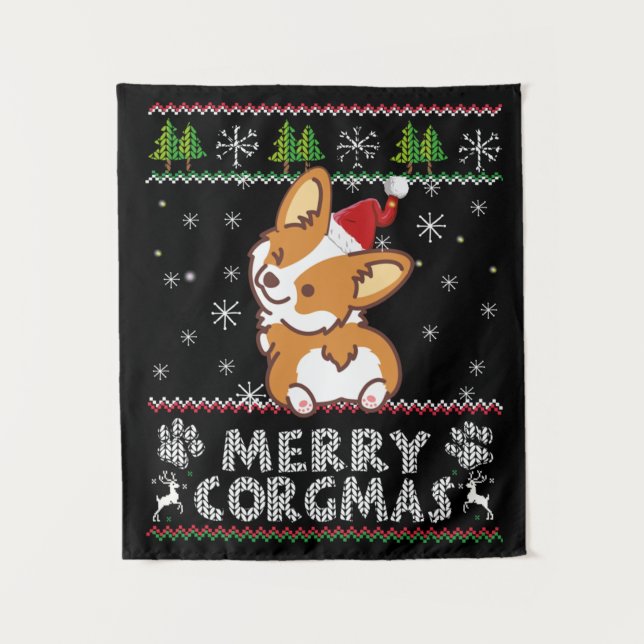 Tenture Joyeux Corgmas Noel Corgi (Devant)