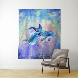 Tenture Joyeux Dolphin Couple Tapestry Famille - Peinture