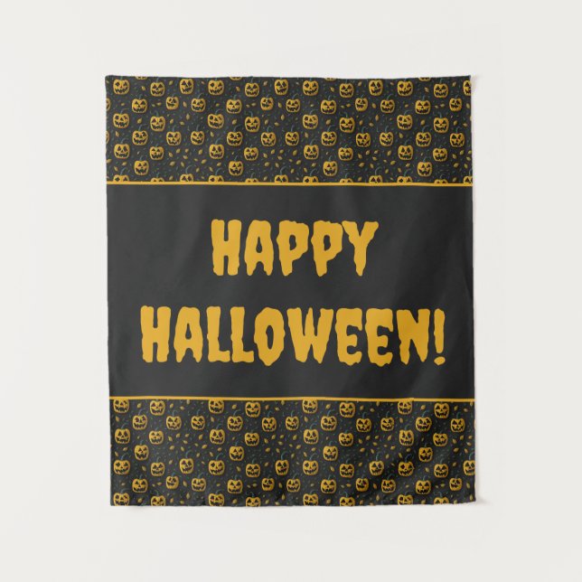 Tenture Joyeux halloween parti citrouille éffrayant dessin (Devant)