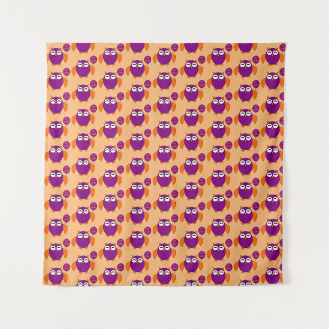 Tenture Joyeux Halloween Party Owl Tapestry (Devant (Horizontal))