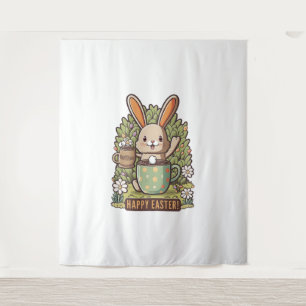 Tenture Joyeux Lapin de Pâques Floral Oeuf Chasse Louveur