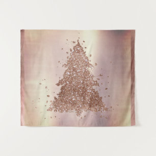 Tenture Joyeux Noël élégant   Arbre à blush rose doré glam