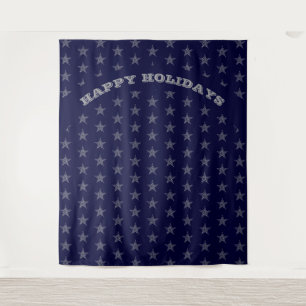 Tenture JOYEUX NOËL Étoiles Argentées Fond BLEU