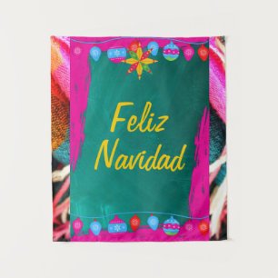 Tenture Joyeux Noël Fête Sur Fond Rose Et Vert
