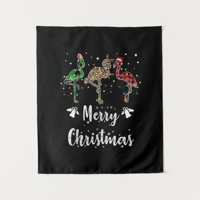 Tenture Joyeux Noël Leopard Rouge Vert Flamant rose Plaid (Devant)