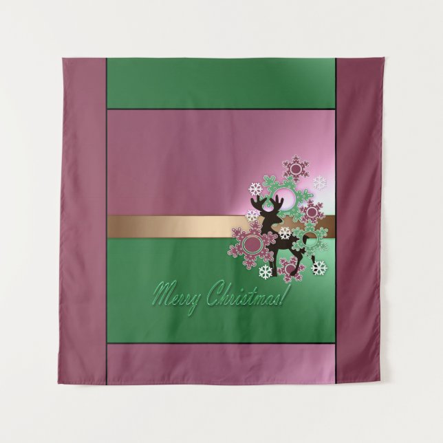 Tenture Joyeux Noël! , nouvel an, cerf de Noël, neige (Devant)