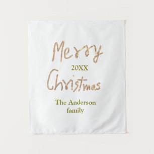 Tenture Joyeux Noël pailleté or ajoutez le nom de famille