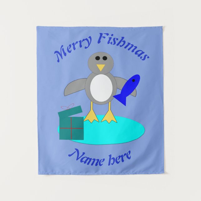 Tenture Joyeux Noël Pêche pingouin Personnalisé (Devant)