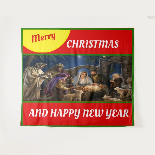 Tenture Joyeux Noël pour couverture de fenêtre en fleece (Devant (Horizontal))