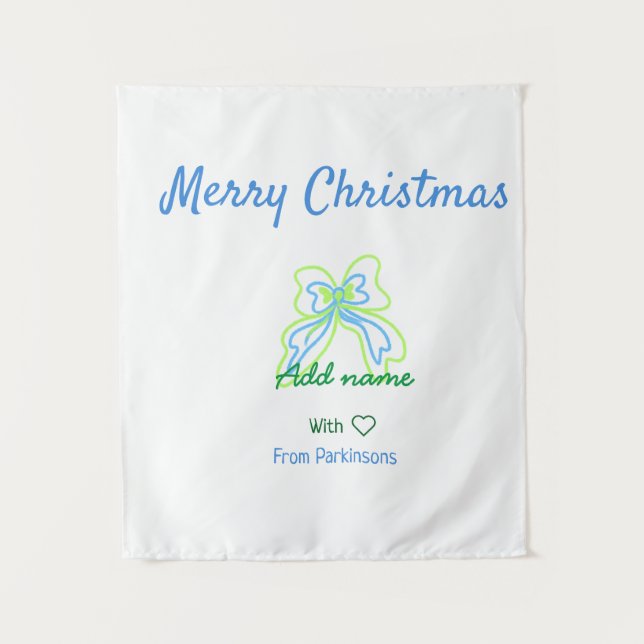 Tenture Joyeux noël vert bleu arc ajouter nom de famille t (Devant)