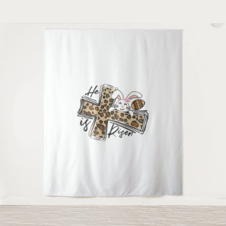 Tenture Joyeux Pâques Il Est Ressuscité Jésus Croix Lapin 