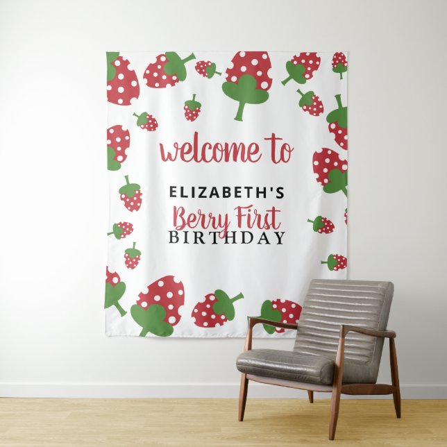 Tenture Joyeux Premier Anniversaire Berry Jolie Fond de Fr (En situation)