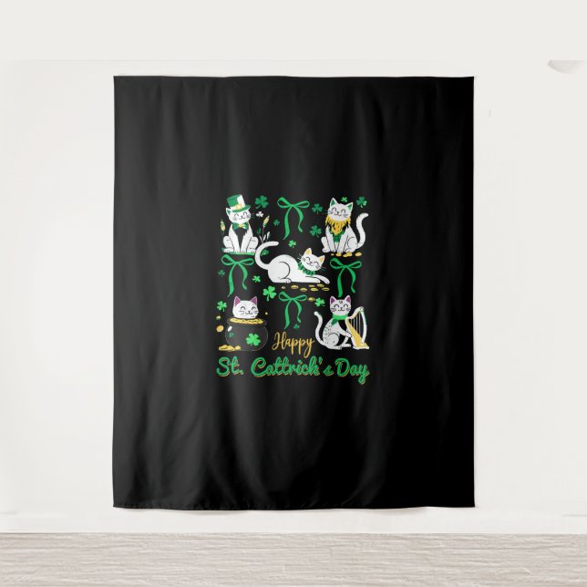 Tenture Joyeux St Cattrick's Day Coquette Bow Chat St Patr (Devant)