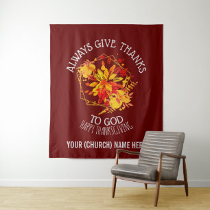 Tenture Joyeux Thanksgiving Burgundy Floral Christian