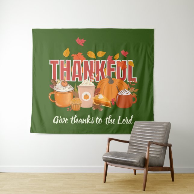 Tenture Joyeux Thanksgiving REMERCIEMENTS Citrouille Chrét (En situation (horizontale))