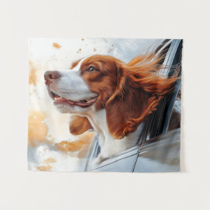 Tenture Joyful Dog in the Wind Art Print