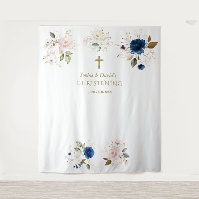 Tenture Jumeaux Blush Rose Floral Baptême Accessoire de Ph (Devant)