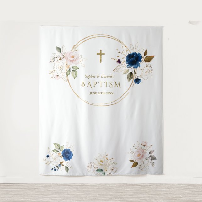 Tenture Jumeaux Chic Fleurs Rose Fleurie Baptême Accessoir (Devant)