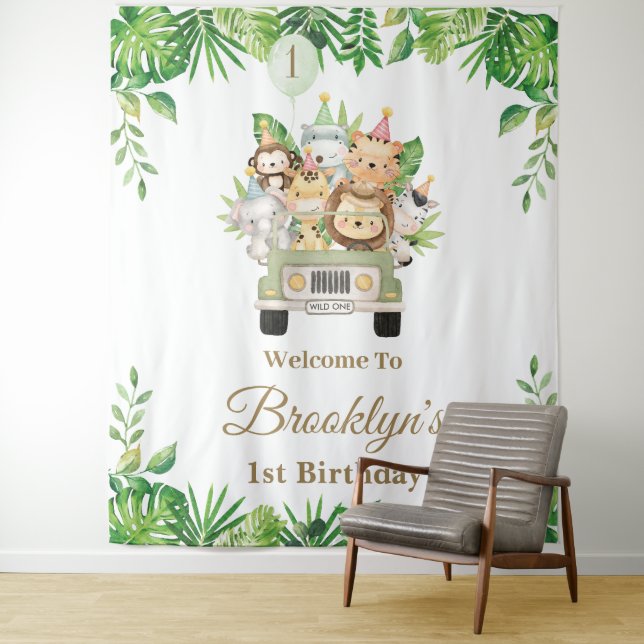 Tenture Jungle Animals Safari Car Adventure Party Backdrop (En situation)