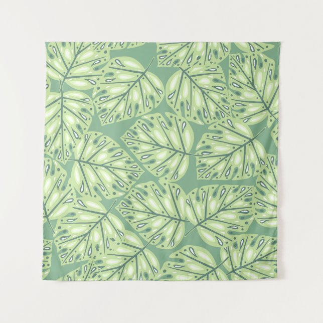 Tenture jungle botanique sans couture motif en vert pastel (Devant)
