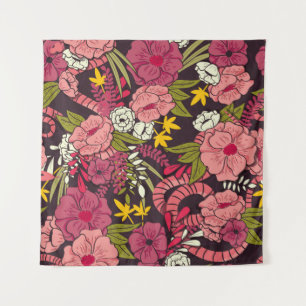 Tenture jungle florale avec serpents motif, fleur tropical