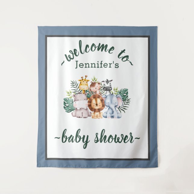 Tenture Jungle neutre Safari Animaux Baby shower sauvage U (Devant)