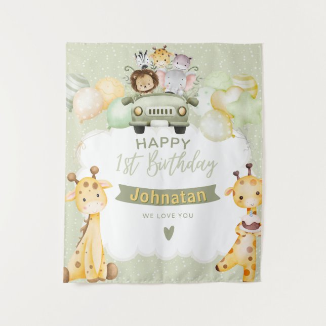 Tenture Jungle Pastel 1st Birthday Cute Giraffe Backdrop (Devant)