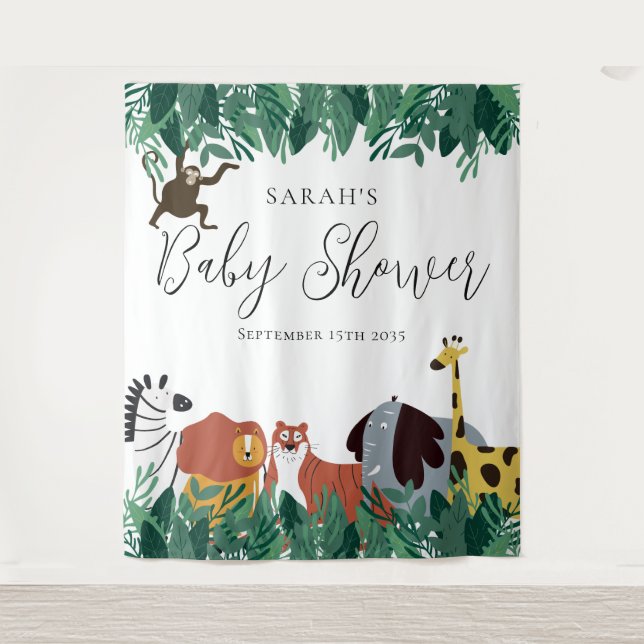 Tenture Jungle Safari Animaux Baby shower Contexte (Devant)