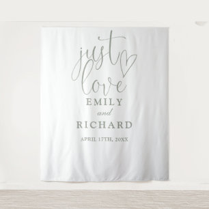 Tenture Just Love Script Sage Vert Mariage Photo fond