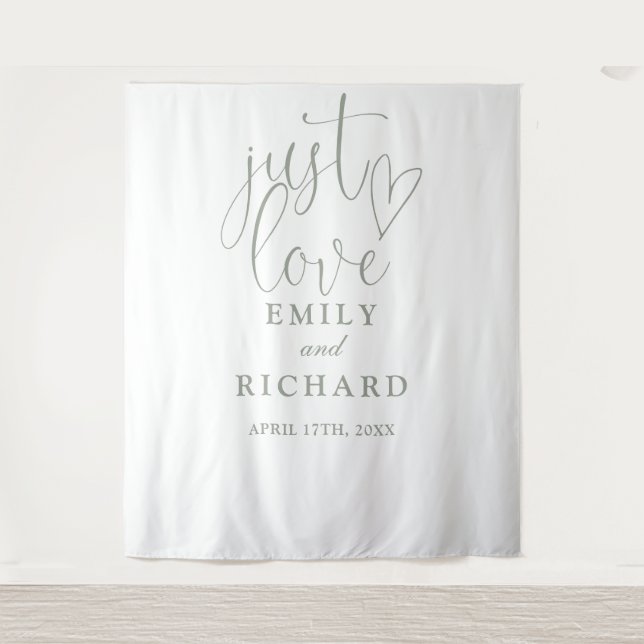 Tenture Just Love Script Sage Vert Mariage Photo fond (Devant)
