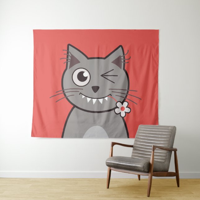 Tenture Kawaii chat mignon dessin animé kitty (En situation (horizontale))